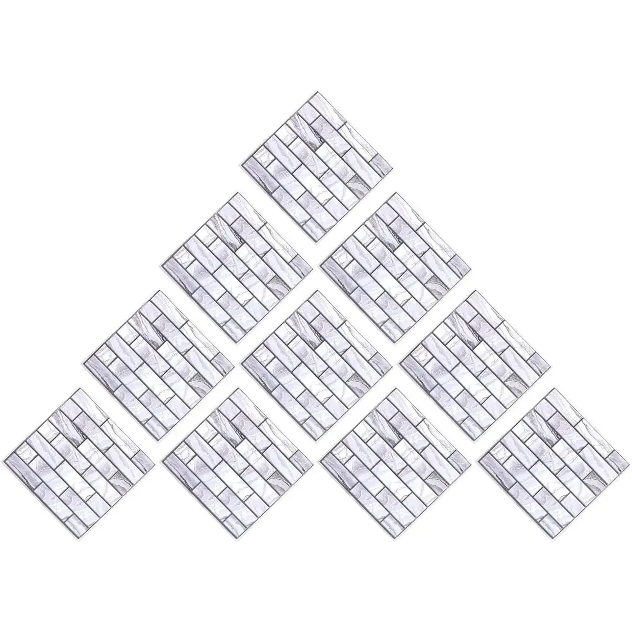10 x Placi Tapet Autocolant 3D cu Imitatie de Marmura Dreptunghiulara, pentru Perete Bucatarie Sufragerie, Usor de Curatat, Rezistent la Apa, Autoadeziv, 30x30 cm, Gri (2)