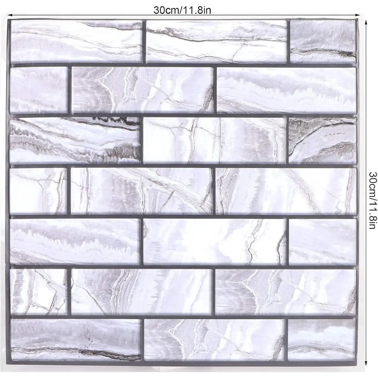 10 x Placi Tapet Autocolant 3D cu Imitatie de Marmura Dreptunghiulara, pentru Perete Bucatarie Sufragerie, Usor de Curatat, Rezistent la Apa, Autoadeziv, 30x30 cm, Gri (5)