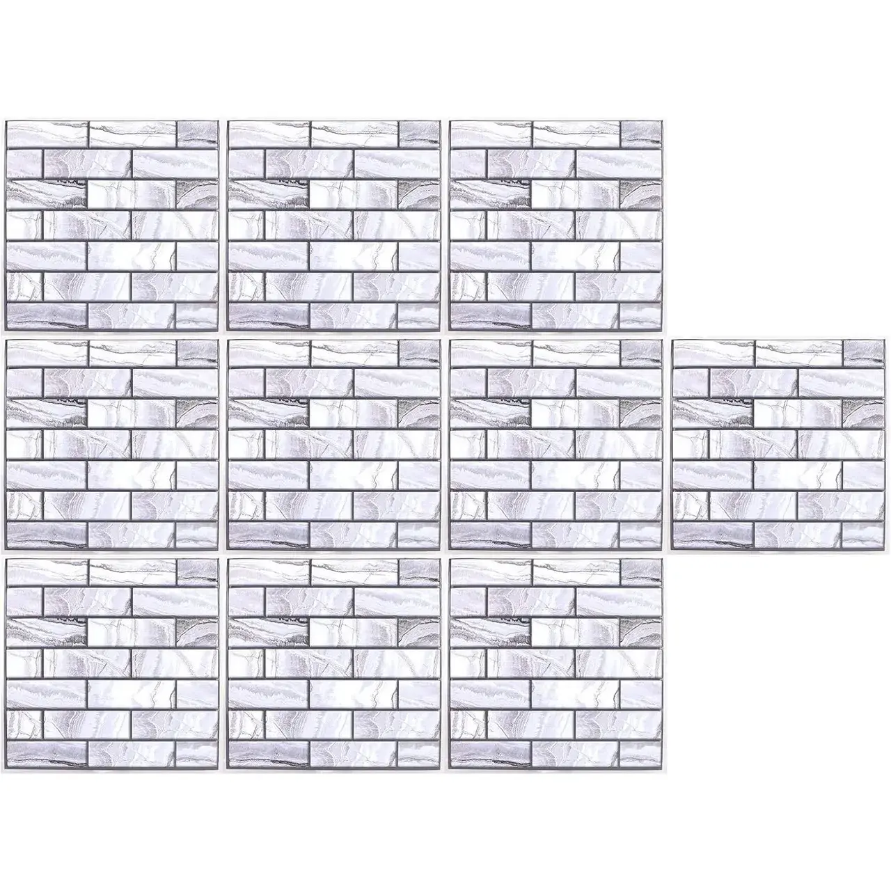 10 x Placi Tapet Autocolant 3D cu Imitatie de Marmura Dreptunghiulara, pentru Perete Bucatarie Sufragerie, Usor de Curatat, Rezistent la Apa, Autoadeziv, 30x30 cm, Gri (6)