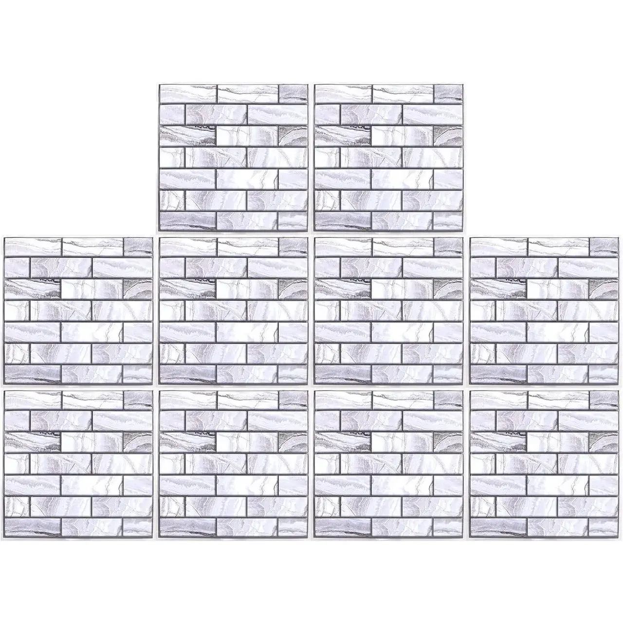 10 x Placi Tapet Autocolant 3D cu Imitatie de Marmura Dreptunghiulara, pentru Perete Bucatarie Sufragerie, Usor de Curatat, Rezistent la Apa, Autoadeziv, 30x30 cm, Gri (7)