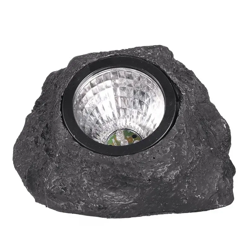 Lampa solara LED decorativa pentru gradina, imitatie piatra, lumina puternica 4 LED-uri, 12 x 15 cm, material ABS, baterie Ni-MH, 600 mAh, panou solar 2V, lumina alb rece, gri (2)