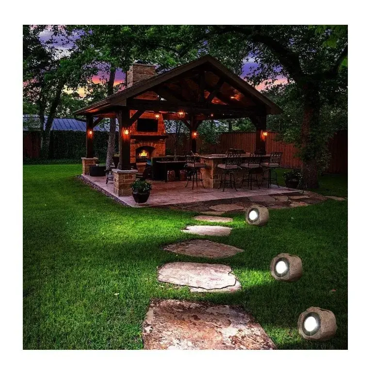 Lampa solara LED decorativa pentru gradina, imitatie piatra, lumina puternica 4 LED-uri, 12 x 15 cm, material ABS, baterie Ni-MH, 600 mAh, panou solar 2V, lumina alb rece, gri (4)