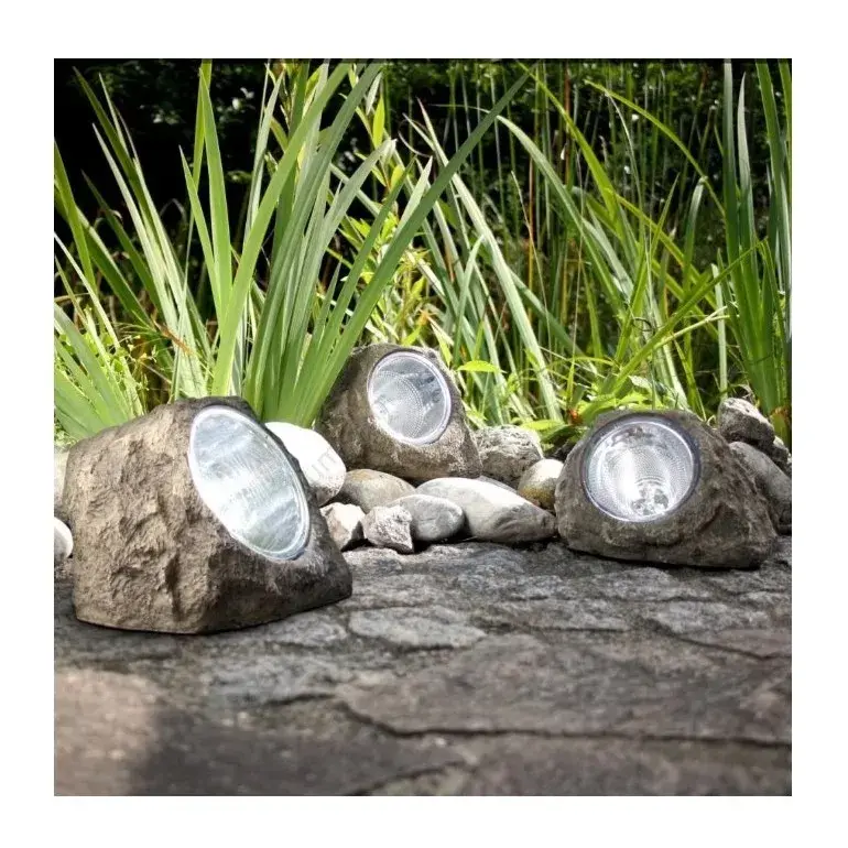 Lampa solara LED decorativa pentru gradina, imitatie piatra, lumina puternica 4 LED-uri, 12 x 15 cm, material ABS, baterie Ni-MH, 600 mAh, panou solar 2V, lumina alb rece, gri (5)