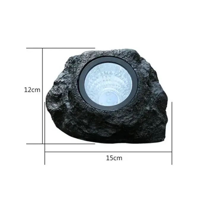 Lampa solara LED decorativa pentru gradina, imitatie piatra, lumina puternica 4 LED-uri, 12 x 15 cm, material ABS, baterie Ni-MH, 600 mAh, panou solar 2V, lumina alb rece, gri (6)
