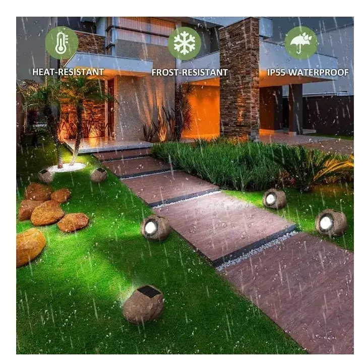 Lampa solara LED decorativa pentru gradina, imitatie piatra, lumina puternica 4 LED-uri, 12 x 15 cm, material ABS, baterie Ni-MH, 600 mAh, panou solar 2V, lumina alb rece, gri (7)