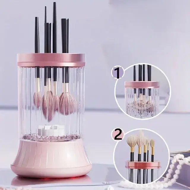 Dispozitiv Portabil de Curățare a Pensulelor de Machiaj, USB Type-C, 7000 RPM, Vibrații Sonice, pentru Pensule de Diferite Dimensiuni, 5V, Roz (2)