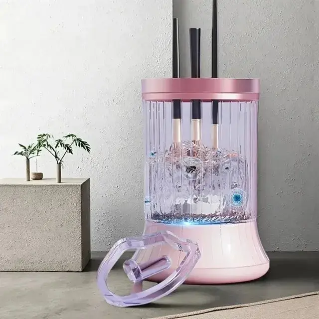 Dispozitiv Portabil de Curățare a Pensulelor de Machiaj, USB Type-C, 7000 RPM, Vibrații Sonice, pentru Pensule de Diferite Dimensiuni, 5V, Roz (3)