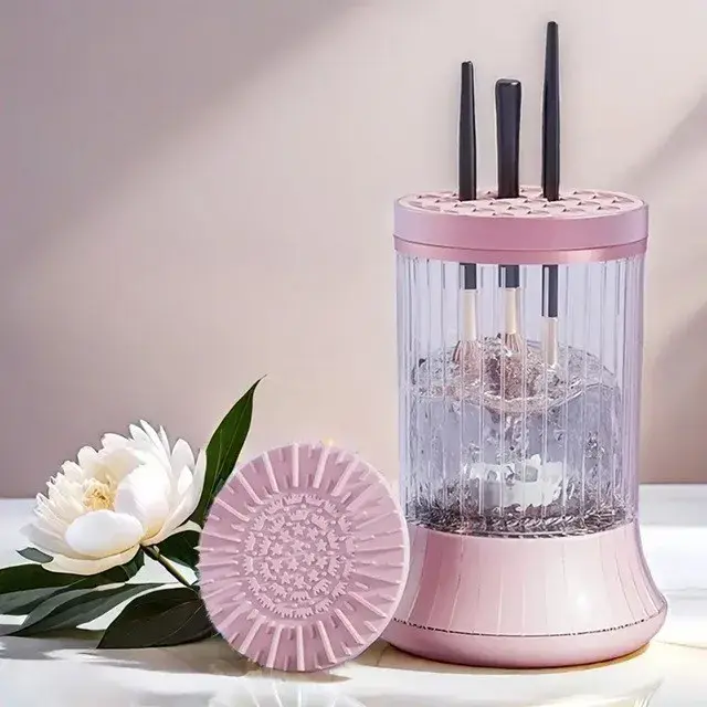 Dispozitiv Portabil de Curățare a Pensulelor de Machiaj, USB Type-C, 7000 RPM, Vibrații Sonice, pentru Pensule de Diferite Dimensiuni, 5V, Roz (4)