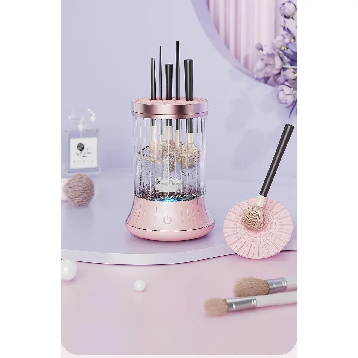 Dispozitiv Portabil de Curățare a Pensulelor de Machiaj, USB Type-C, 7000 RPM, Vibrații Sonice, pentru Pensule de Diferite Dimensiuni, 5V, Roz (5)