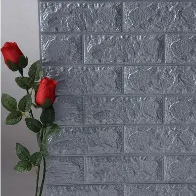 Set 10 Placi de Tapet, Autoadezive, 70 x 77 cm, 2.5 mm Grosime, Suprafata Acoperita 5.3 mp, din PVC, Model Caramida, Argintiu (4)
