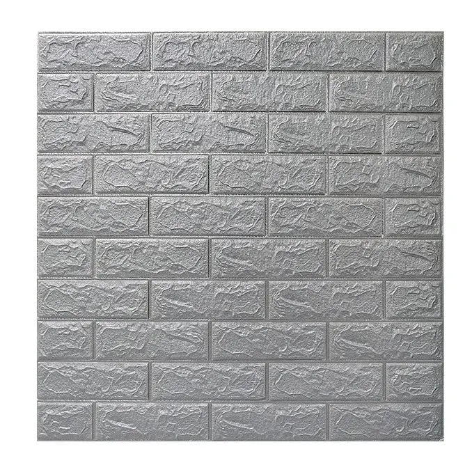 Set 10 Placi de Tapet, Autoadezive, 70 x 77 cm, 2.5 mm Grosime, Suprafata Acoperita 5.3 mp, din PVC, Model Caramida, Argintiu (5)