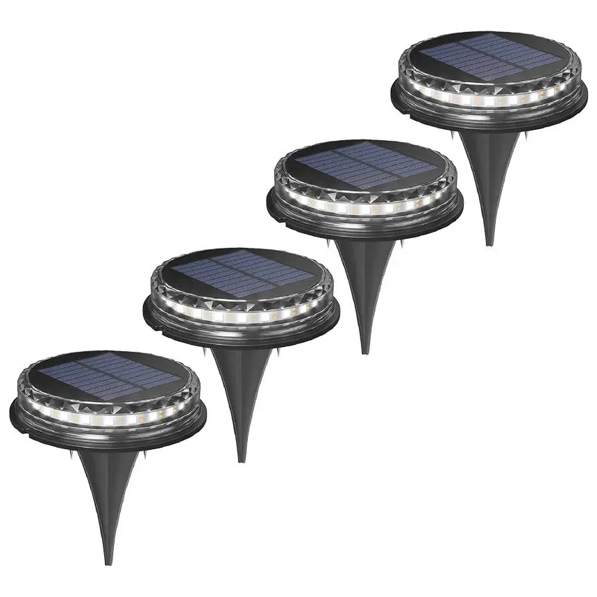 Lampa solara LED Set 4 Bucati, Tip Spot pentru Gradina, 8 LED-uri, ABS si Policarbonat, Baterie 1.2V, 600mah, 12 x 13.5 cm, Lumina Alba Rece, Negru/Auriu (2)