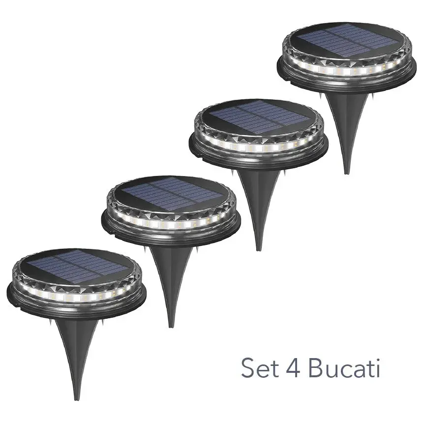 Lampa solara LED Set 4 Bucati, Tip Spot pentru Gradina, 8 LED-uri, ABS si Policarbonat, Baterie 1.2V, 600mah, 12 x 13.5 cm, Lumina Alba Rece, Negru/Auriu (3)