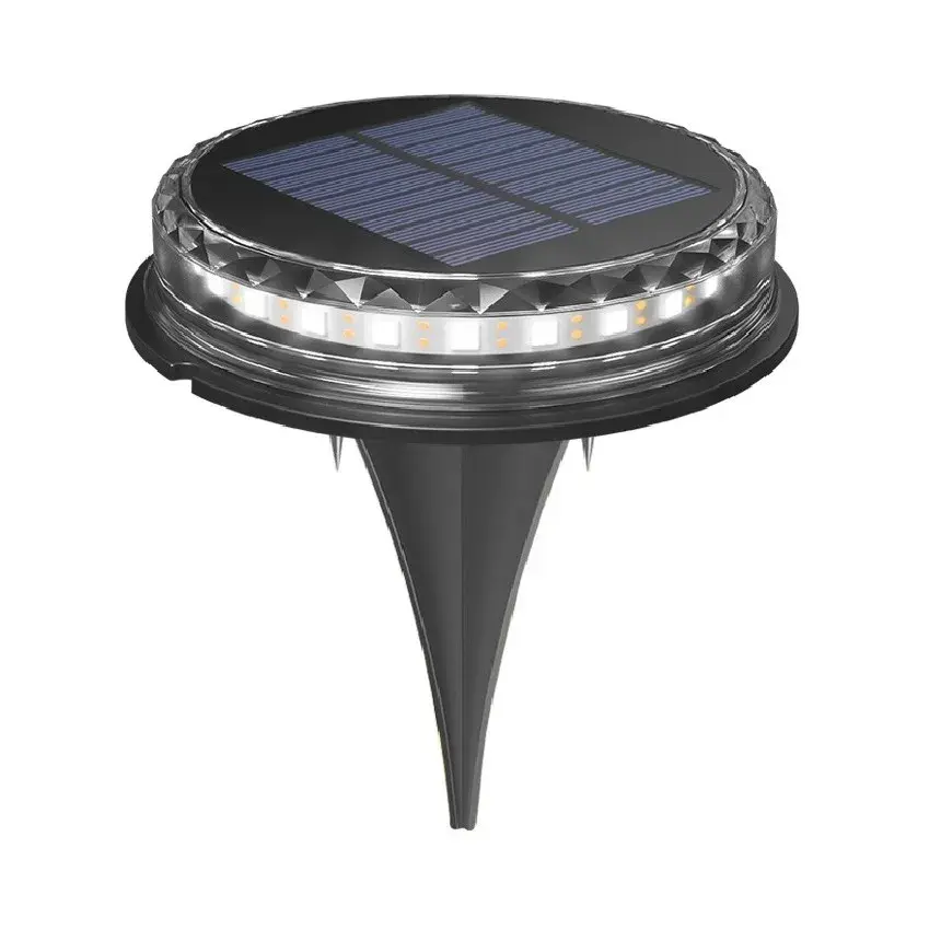 Lampa solara LED Set 4 Bucati, Tip Spot pentru Gradina, 8 LED-uri, ABS si Policarbonat, Baterie 1.2V, 600mah, 12 x 13.5 cm, Lumina Alba Rece, Negru/Auriu (4)