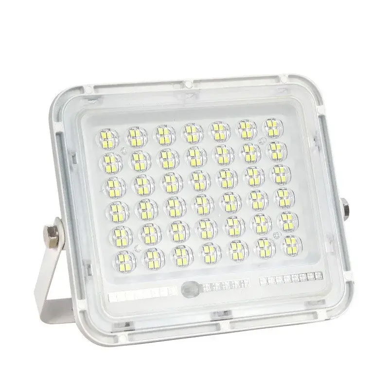 Proiector LED cu Panou Solar, Senzor de lumina Waterproof, 200W, 29x23 cm, suport U inclus, panou afisaj nivel baterie, telecomand, 220V, Design Modern, Alb (5)