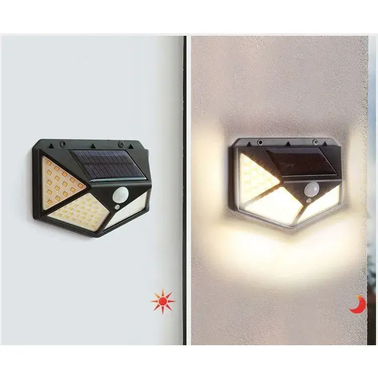 Lampa cu incarcare solara pentru exterior, 100 LED cu distanta de inductie, montaj pe perete, fara cabluri, cu 4 fete (3)