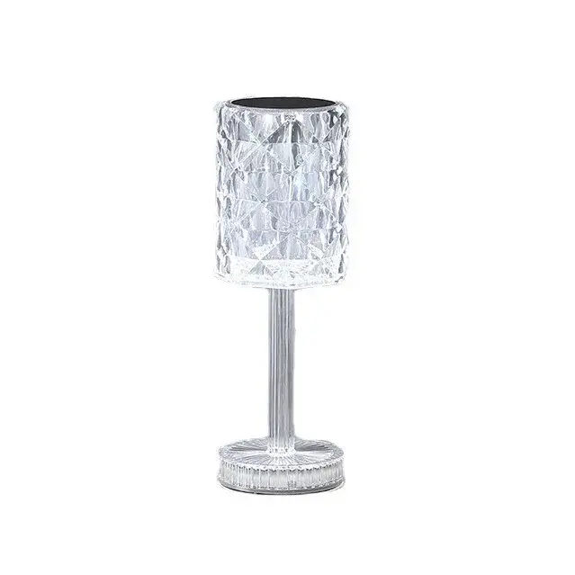 Lampa de birou pe LED RGB 16, dimmer tactil, 3 nivele de intensitate, incarcare USB, 3W, Cristal Acrilic, 13x28 cm, cu telecomanda, forma veioza, transparent