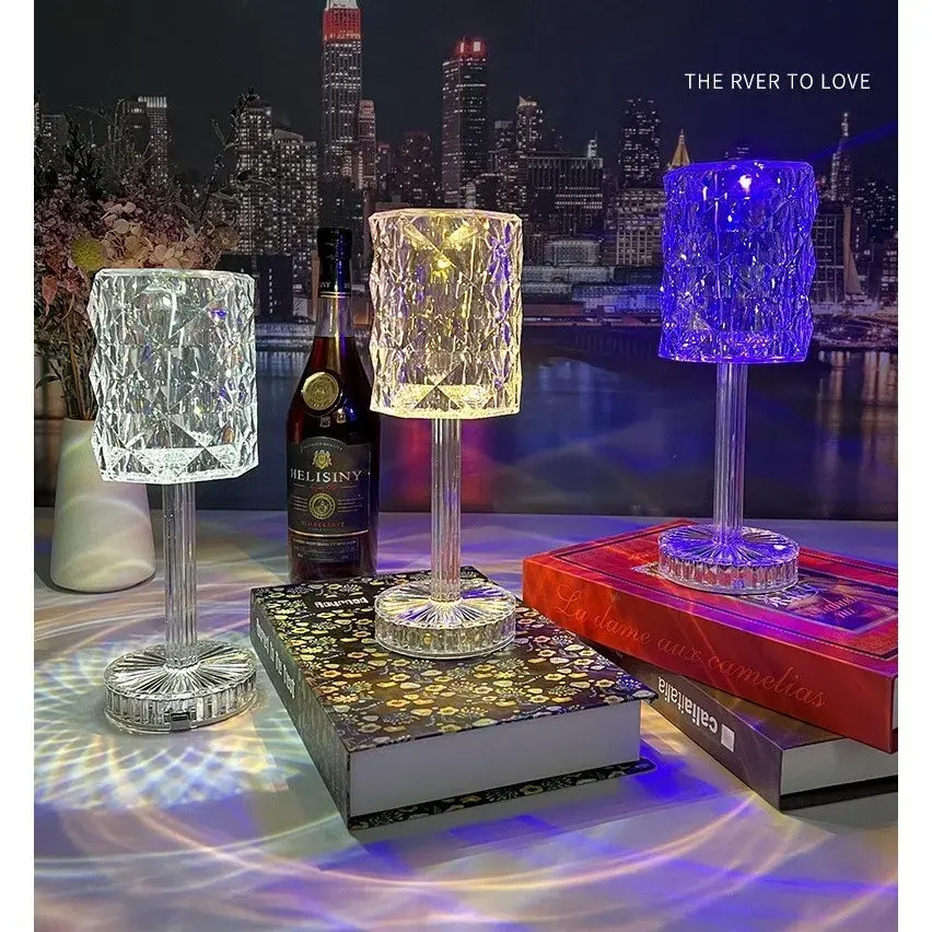 Lampa de birou pe LED RGB 16, dimmer tactil, 3 nivele de intensitate, incarcare USB, 3W, Cristal Acrilic, 13x28 cm, cu telecomanda, forma veioza, transparent (2)