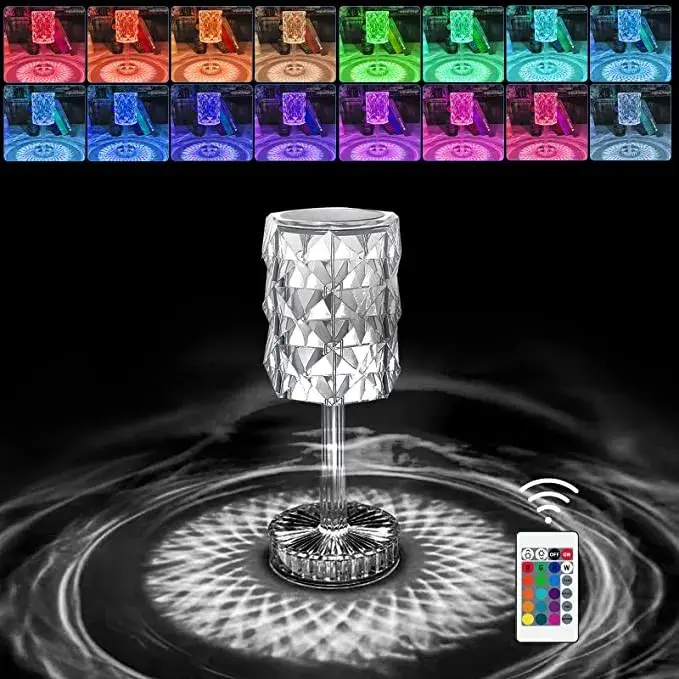 Lampa de birou pe LED RGB 16, dimmer tactil, 3 nivele de intensitate, incarcare USB, 3W, Cristal Acrilic, 13x28 cm, cu telecomanda, forma veioza, transparent (3)