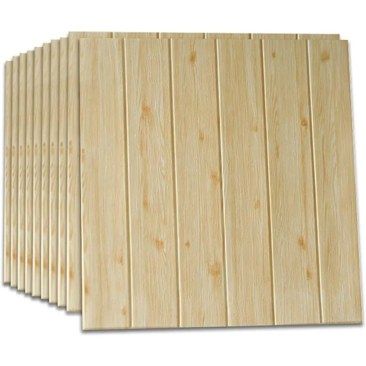 Set 10 Placi Tapet 3D, 70 x 70 cm, Grosime 3 mm, din Rasina, Tip Placi de Lemn, Suprafata Acoperita 4.9 mp, Crem (4)