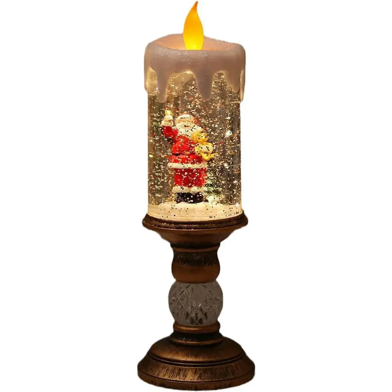 Decoratiune Luminoasa, Lampa de Craciun, cu Lumina LED, Ornament Model Sfesnic cu Lumanare, Mos Craciun, 26x8.5x8.5 cm, Auriu