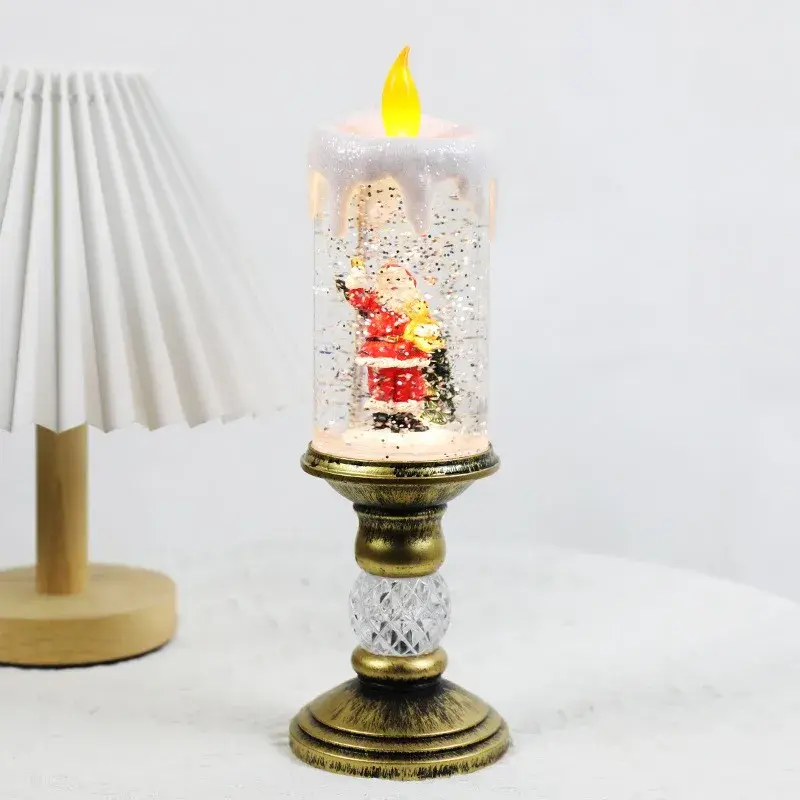 Decoratiune Luminoasa, Lampa de Craciun, cu Lumina LED, Ornament Model Sfesnic cu Lumanare, Mos Craciun, 26x8.5x8.5 cm, Auriu (2)