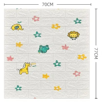 Set 10 Placi Tapet 3D, 70 x 77 cm, Grosime 3 mm, din Polietilena, Tip Caramida, Model Animalute si Floricele, Suprafata acoperita 5.3 mp, Alb (5)