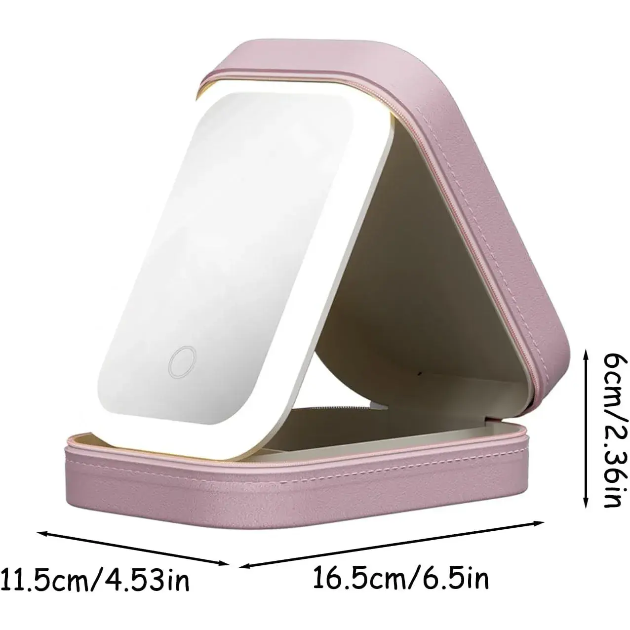 Portfard, Geanta Cosmetice, cu Oglinda LED, 3 Moduri de Lumina, Incarcare USB, Baterie 1200 mAh, pentru Organizarea Cosmeticelor, 4 Compartimente, Imitatie Piele, Roz, 16.5x11.5x6 cm (4)