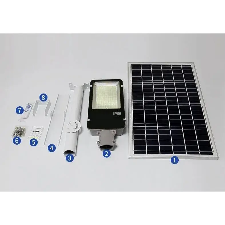 Proiector LED pentru stalp, casa, perete cu suport metalic inclus, 38,5 cm x 14,2 cm, Rezistent la Apa IP65, cu Panou Solar, 240 COB LED, 50 W, Senzor de lumina, Timer, cu Telecomanda, intensitate reglabila, kit montaj inclus, Lumina Rece (2)