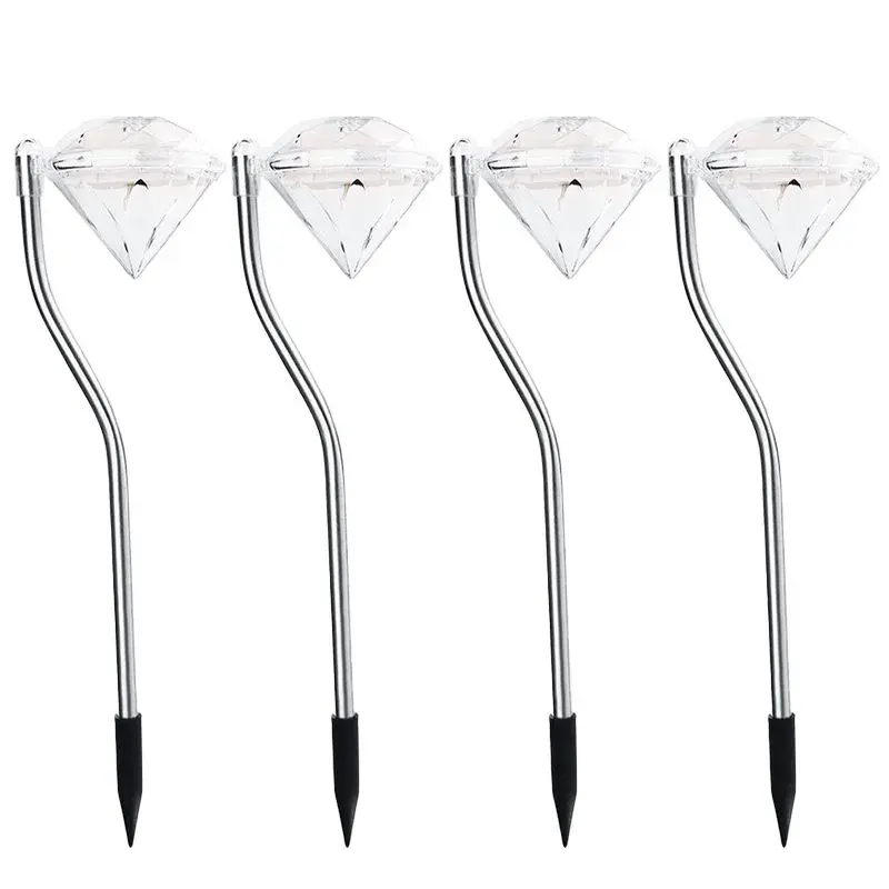 Lampa solara LED pentru Gradina, Set 4 Bucati, Tip Diamant, Inaltime 30 x 9 cm, 2V, ABS, 600mAh, Lumina Multicolor, Argintiu (2)