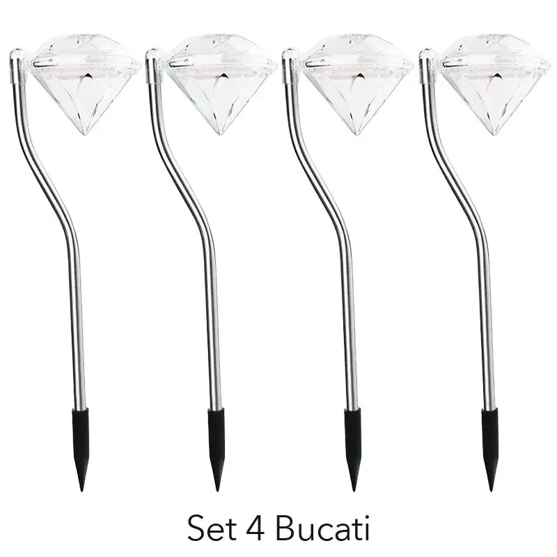 Lampa solara LED pentru Gradina, Set 4 Bucati, Tip Diamant, Inaltime 30 x 9 cm, 2V, ABS, 600mAh, Lumina Multicolor, Argintiu (3)