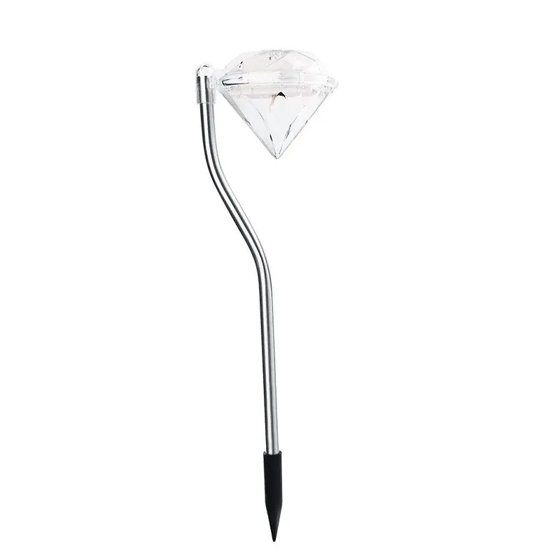 Lampa solara LED pentru Gradina, Set 4 Bucati, Tip Diamant, Inaltime 30 x 9 cm, 2V, ABS, 600mAh, Lumina Multicolor, Argintiu (4)