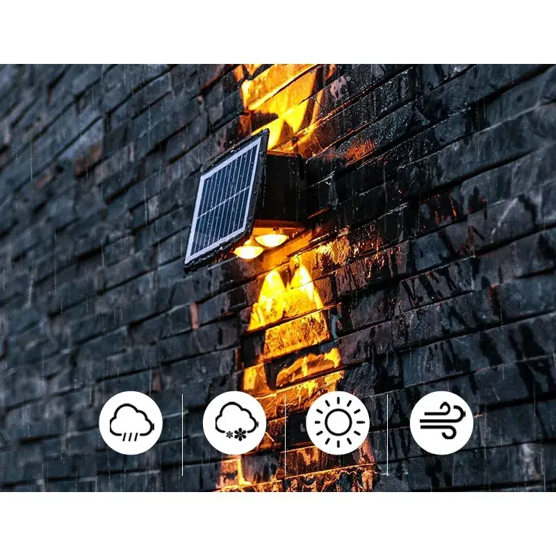 Lampa solara LED bidirectionala dreptunghiulara pentru perete, 20.5x10 cm, 6 LED-uri, 5.5V, ABS, 500mAh, rezistent la apa IP65, alb cald