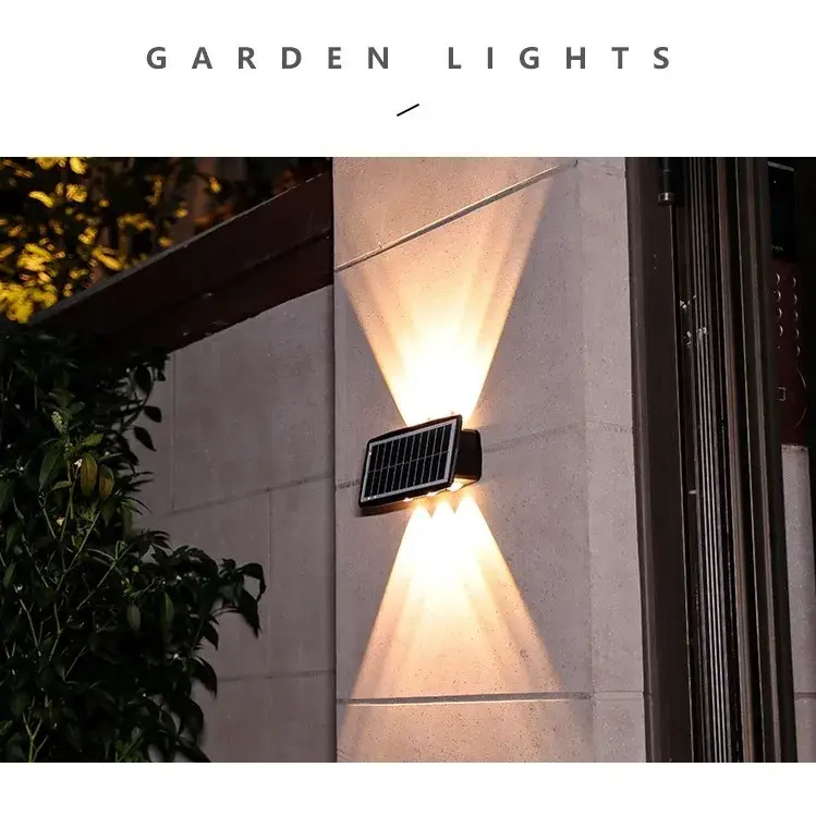 Lampa solara LED bidirectionala dreptunghiulara pentru perete, 20.5x10 cm, 6 LED-uri, 5.5V, ABS, 500mAh, rezistent la apa IP65, alb cald (4)