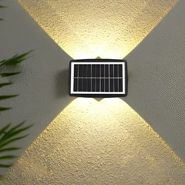 Lampa solara LED bidirectionala dreptunghiulara pentru perete, 20.5x10 cm, 6 LED-uri, 5.5V, ABS, 500mAh, rezistent la apa IP65, alb cald (5)