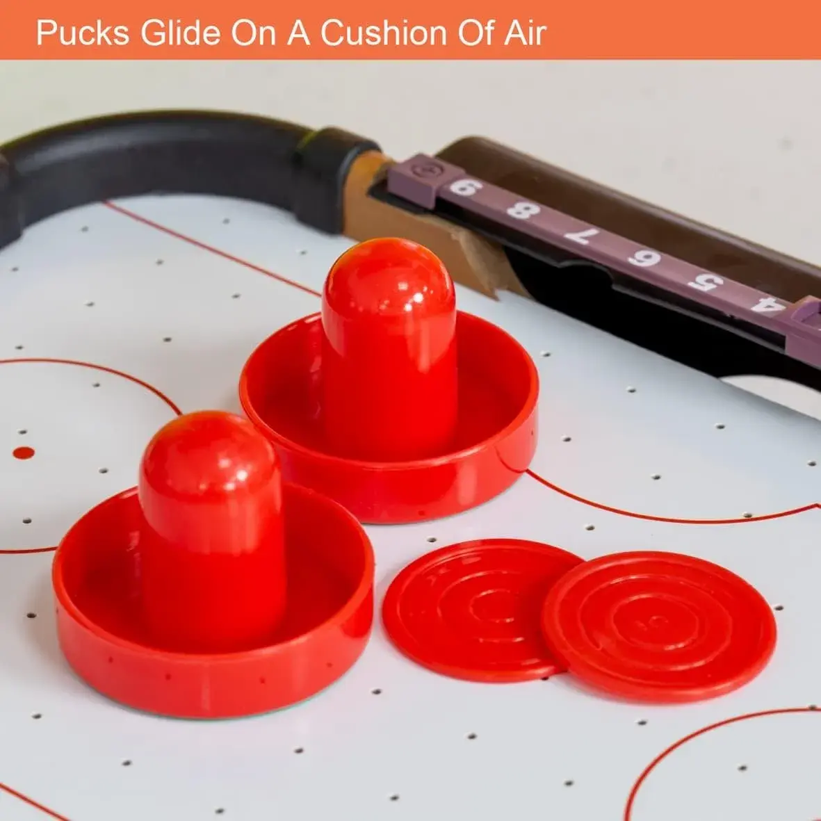 Masa Air Hockey Graffiti cu Picioare Scurte, Lemn, 2 Pucuri, Tabela Scor, 2 Impingatoare, 76x38x21.5 cm, Maro (4)