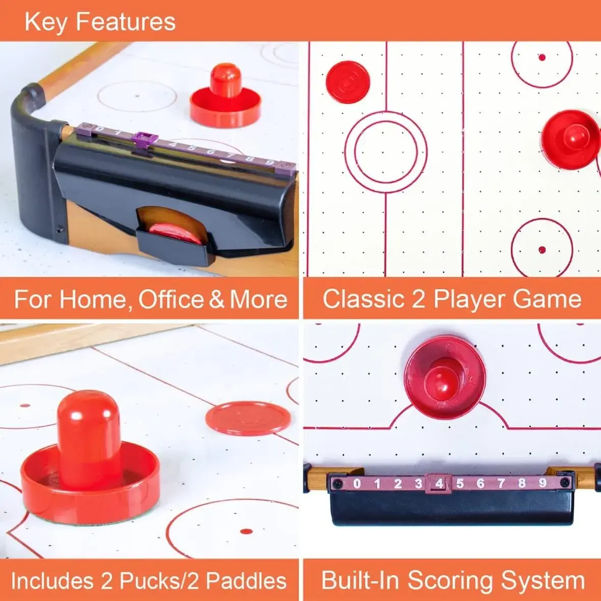 Masa Air Hockey Graffiti cu Picioare Scurte, Lemn, 2 Pucuri, Tabela Scor, 2 Impingatoare, 76x38x21.5 cm, Maro (5)