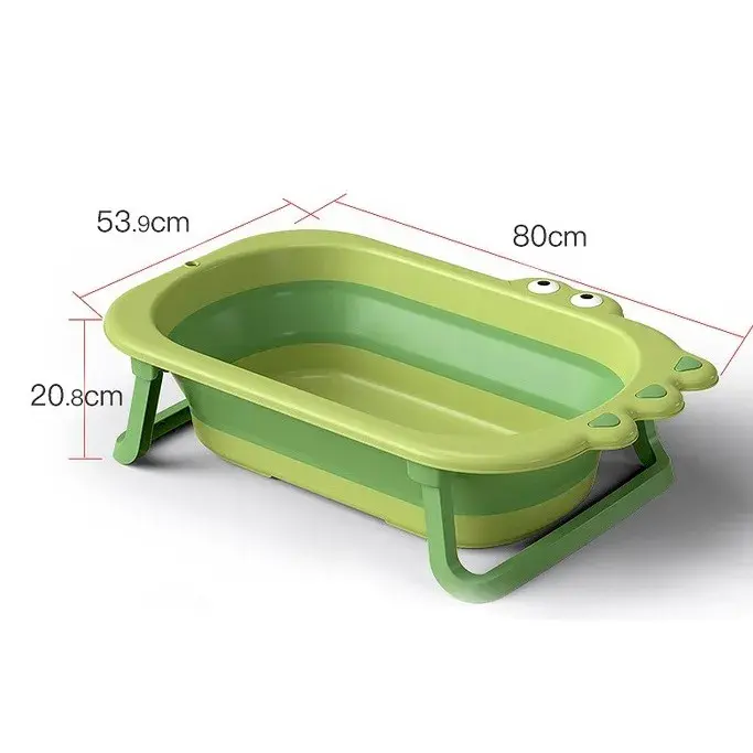 Cada Pliabila pentru Baie, din PP+TPR, pentru Copii 0-6 Ani, Model Crocodil, Dop de Scurgere, 80x54x21 cm, Verde (3)