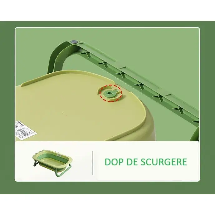Cada Pliabila pentru Baie, din PP+TPR, pentru Copii 0-6 Ani, Model Crocodil, Dop de Scurgere, 80x54x21 cm, Verde (4)