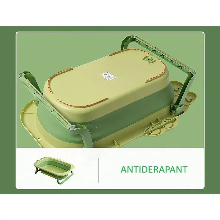 Cada Pliabila pentru Baie, din PP+TPR, pentru Copii 0-6 Ani, Model Crocodil, Dop de Scurgere, 80x54x21 cm, Verde (5)