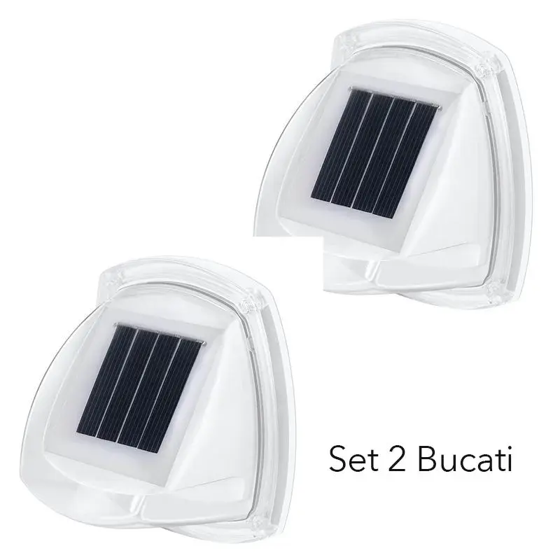 Lampa Solara LED pentru Gradina, Set 2 Bucati, Tip Aplica pe Perete, 8.5 x 9 cm, 2V, ABS, 600mAh, Rezistent la apa, 8 LED-uri Alb Calda, Alb (3)