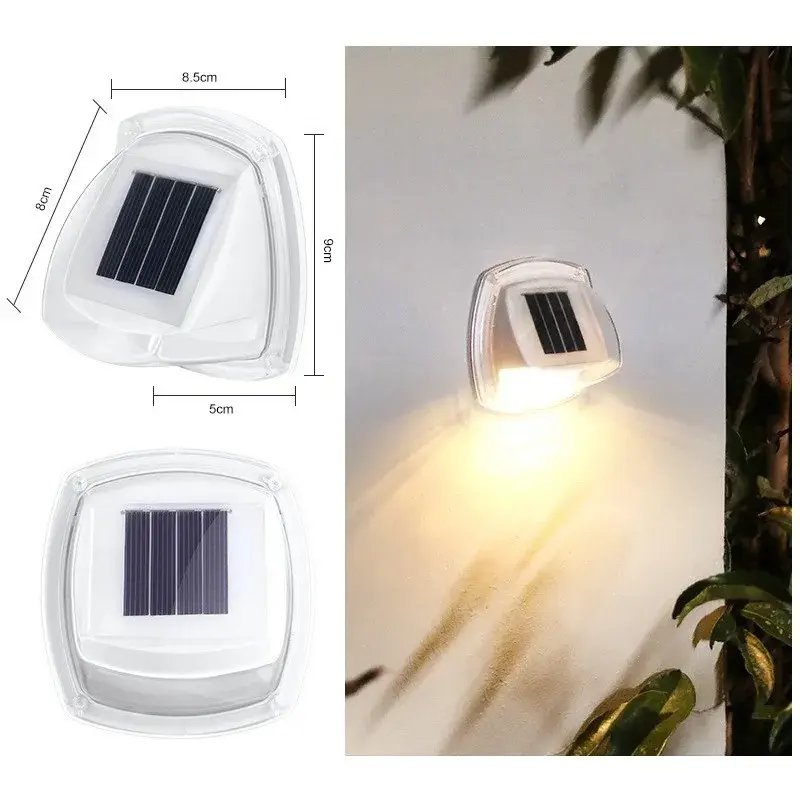 Lampa Solara LED pentru Gradina, Set 2 Bucati, Tip Aplica pe Perete, 8.5 x 9 cm, 2V, ABS, 600mAh, Rezistent la apa, 8 LED-uri Alb Calda, Alb (5)
