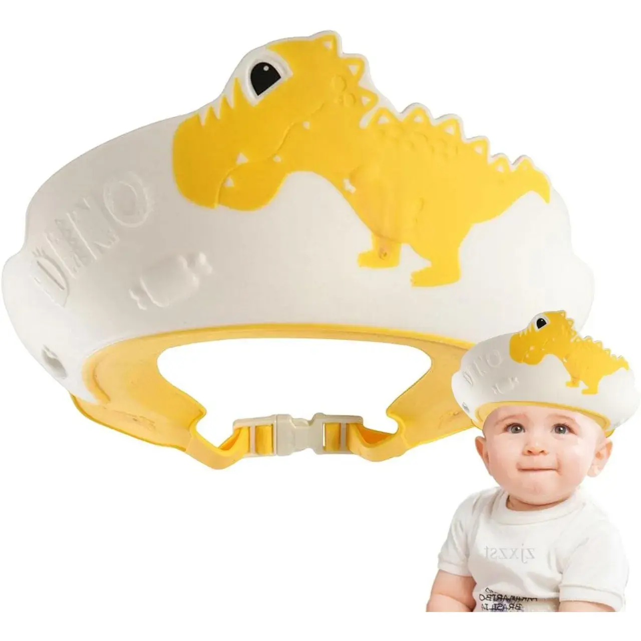 Viziera de Protectie Baie Pentru Copii, Fippy, Model Dinozaur, Dimensiune ajustabila, Durabil, Usor de curatat, Impotriva Samponului, pentru Ochi si Urechi, TPE+PP, 22x21 cm, Galben (5)