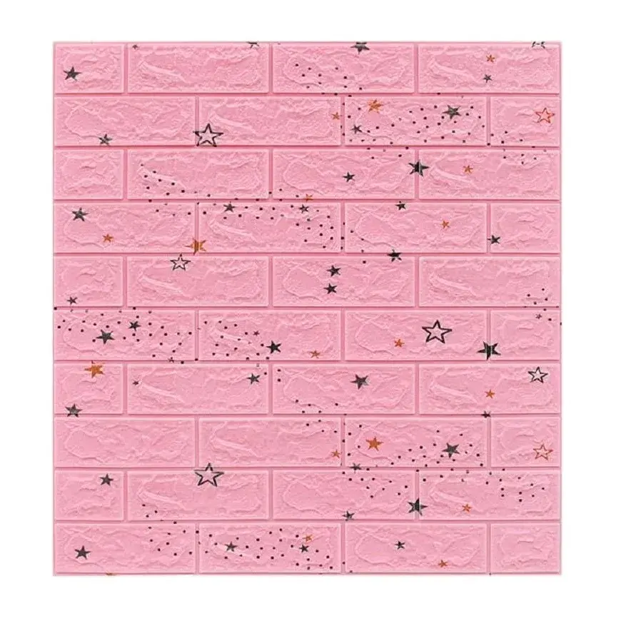 Set 10 Placi Tapet 3D, 70 x 77 cm, Grosime 3 mm, din Polietilena, Tip Caramida, Model Stele, Suprafata acoperita 5.3 mp, Roz