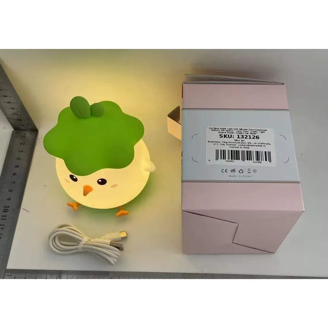 Lampa de Veghe pentru Copii, din Silicon, Senzor Tactil, Model Pui, Lumina Calda, Protectie pentru Ochi, Incarcare USB, Capacitate Baterie Incorporata 800mAh, 11 x 10 x 12.4 cm, Verde (2)