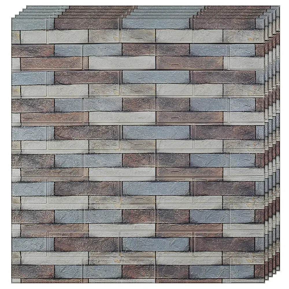 Set 10 Placi Tapet 3D, 70 x 77 cm, Grosime 3 mm, din Polietilena, Model Caramida, Suprafata acoperita 5.3 mp, Piatra Colorata (5)