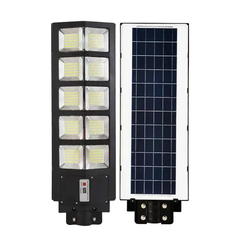 Lampa solara stradala, cu telecomanda, senzor de miscare si lumina, suport prindere, 225 LED-uri, IP65, ABS, 15AH, 300W, temperatura culoare 6500K, 69.5x24.3x6.8 cm, autonomie 10-12 ore, negru