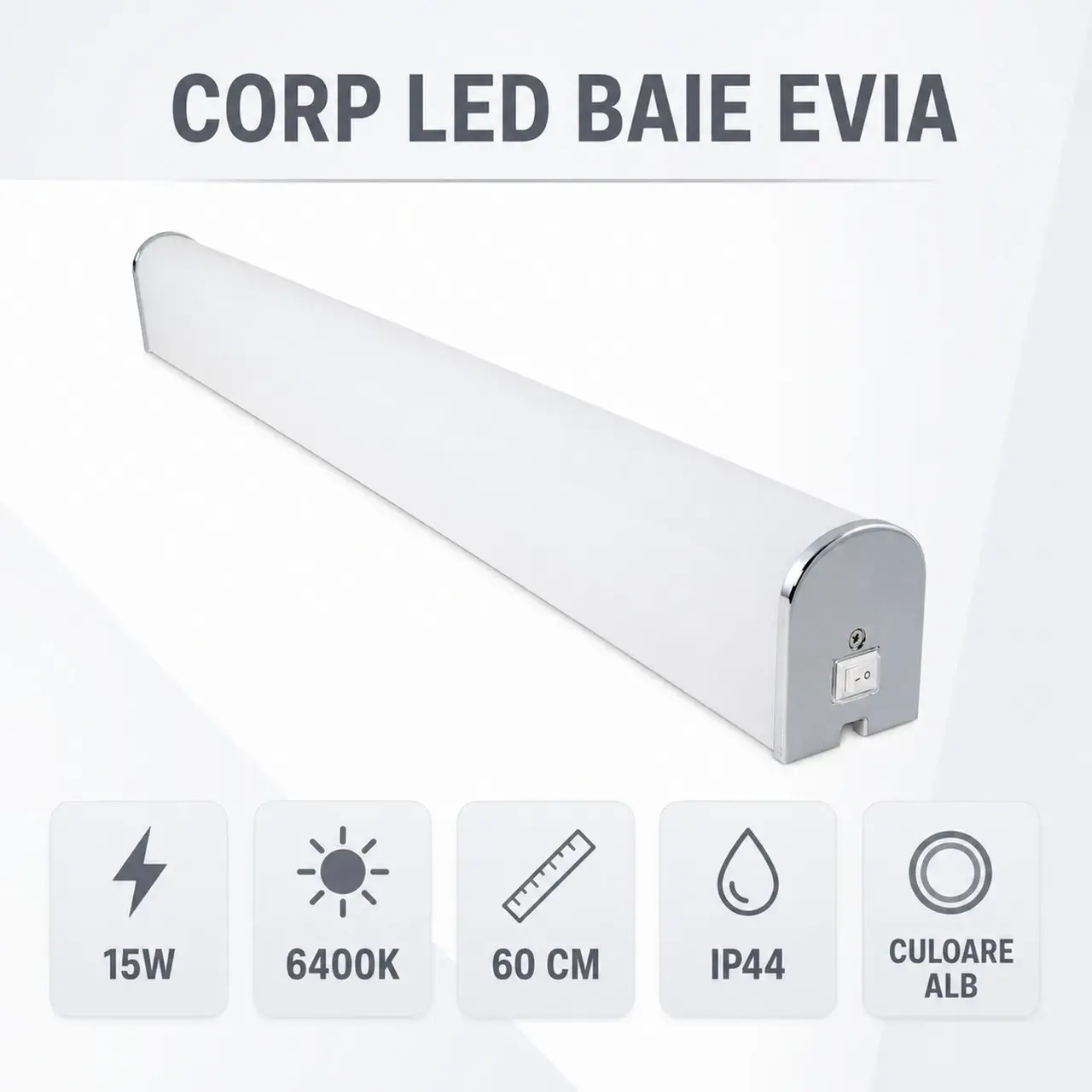 Corp LED Baie Evia 15W 6400K 60cm IP44 Alb (2)
