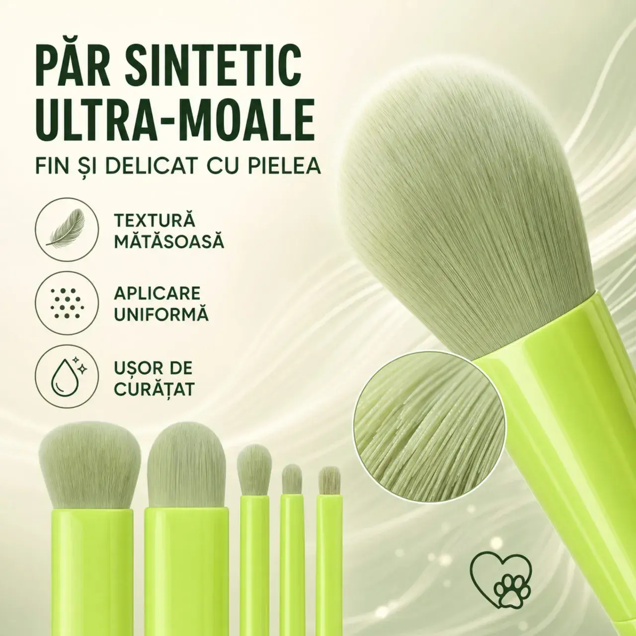 Set 5 Mini Pensule de Machiaj, Portabile, in Carcasa cu Oglinda, din Par Sintetic Moale, 12x7x2.5 cm (20)
