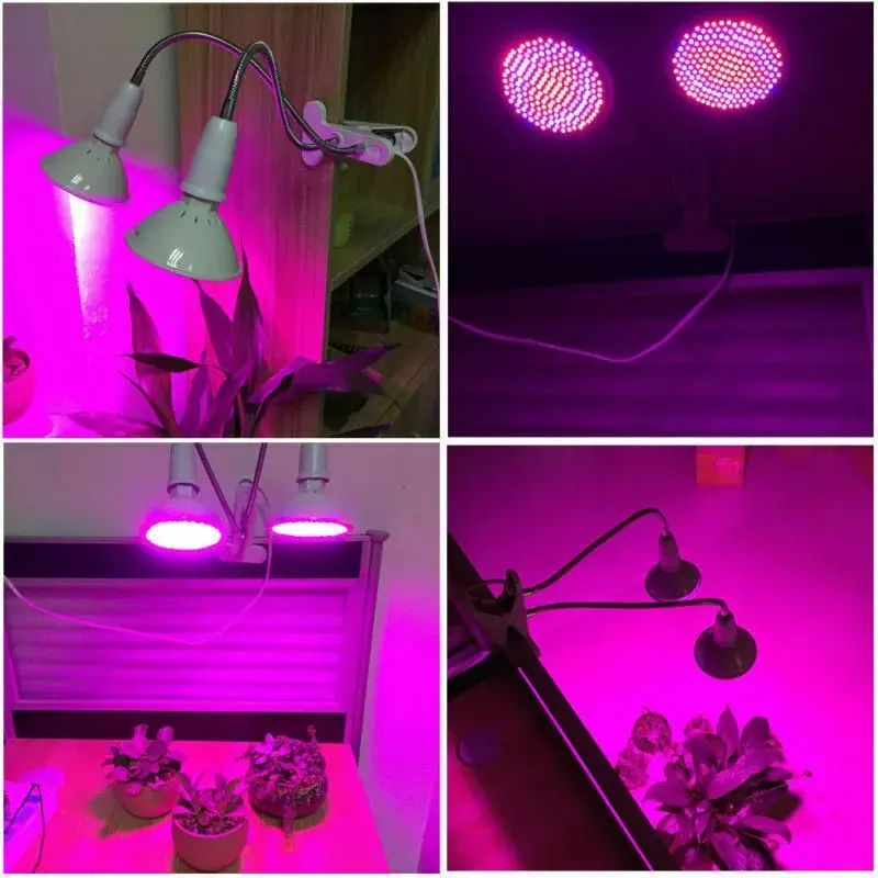 Lampa pentru cresterea plantelor de interior, cap dublu, nu emana caldura, 290 leduri, 2 culori, prindere cu clips, 46x11.5x9.2 cm (6)